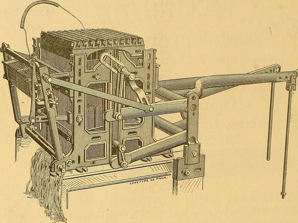 An illustration from Technology of textile design. Being a practical treatise on the construction and application of weaves for all textile fabrics, with minute reference to the latest inventions for weaving, 1888, leaf 303
