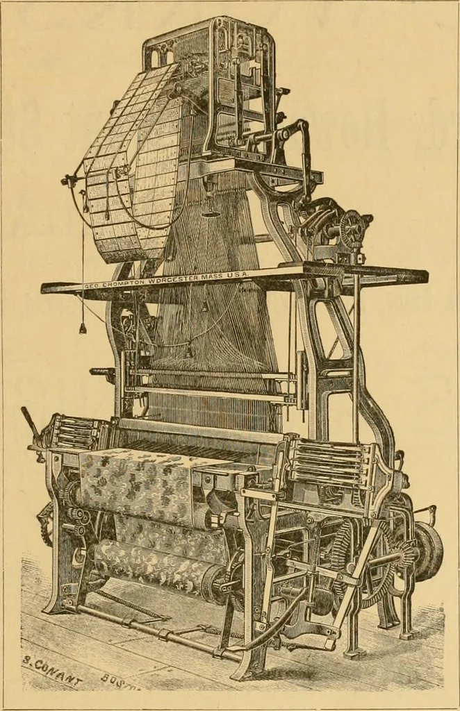 An illustration from Technology of textile design. Being a practical treatise on the construction and application of weaves for all textile fabrics, with minute reference to the latest inventions for weaving, 1888, leaf 308