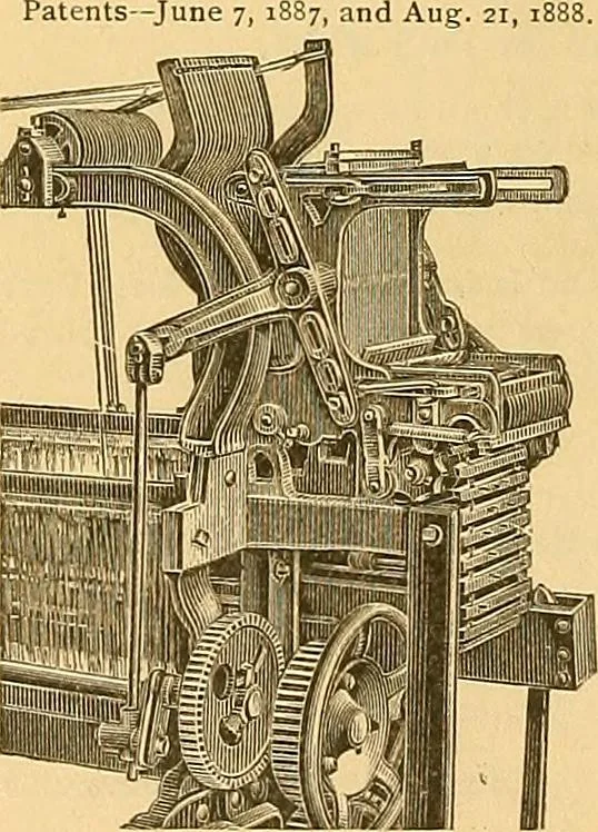 An illustration from Technology of textile design. Being a practical treatise on the construction and application of weaves for all textile fabrics, with minute reference to the latest inventions for weaving, 1888, leaf 313