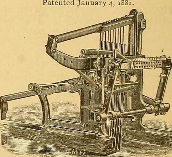 An illustration from Technology of textile design. Being a practical treatise on the construction and application of weaves for all textile fabrics, with minute reference to the latest inventions for weaving, 1888, leaf 313