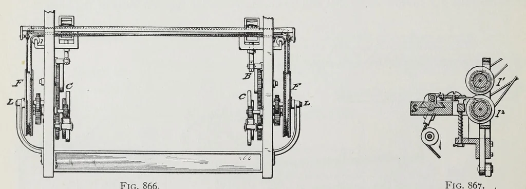 An illustration from Technology of textile design : a practical treatise on the construction and application of weaves for all textile fabrics and the analysis of cloth : containing also an appendix describing all the latest methods and improvements in designing and manufacturing : for the use of students, operatives, overseers, designers, mill managers, commission merchants and manufacturers, 1905, leaf 212