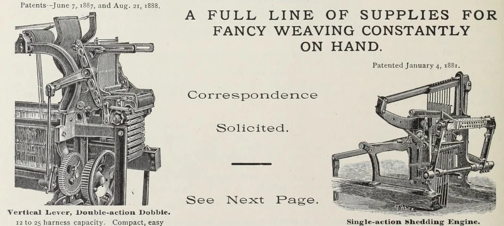 An illustration from Technology of textile design : being a practical treatise on the construction and application of weaves for all textile fabrics, with minute reference to the latest inventions for weaving : containing also an appendix showing the analysis and giving the calculations necessary for the manufacture of the various textile fabrics, 1892, leaf 326