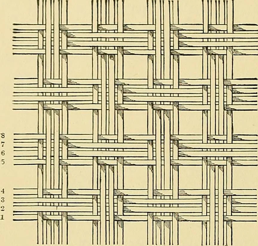 An illustration from Technology of textile design. Being a practical treatise on the construction and application of weaves for all textile fabrics, with minute reference to the latest inventions for weaving, 1888, leaf 113