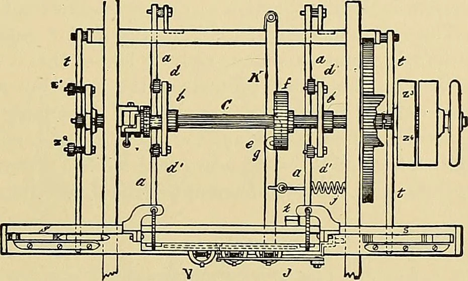 An illustration from Technology of textile design. Being a practical treatise on the construction and application of weaves for all textile fabrics, with minute reference to the latest inventions for weaving, 1888, leaf 120