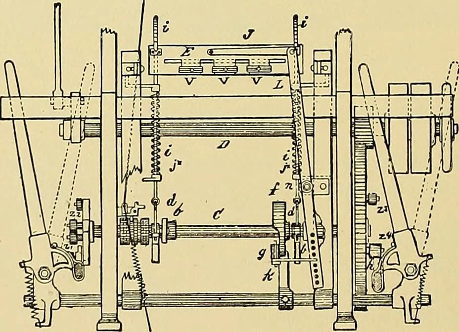 An illustration from Technology of textile design. Being a practical treatise on the construction and application of weaves for all textile fabrics, with minute reference to the latest inventions for weaving, 1888, leaf 121