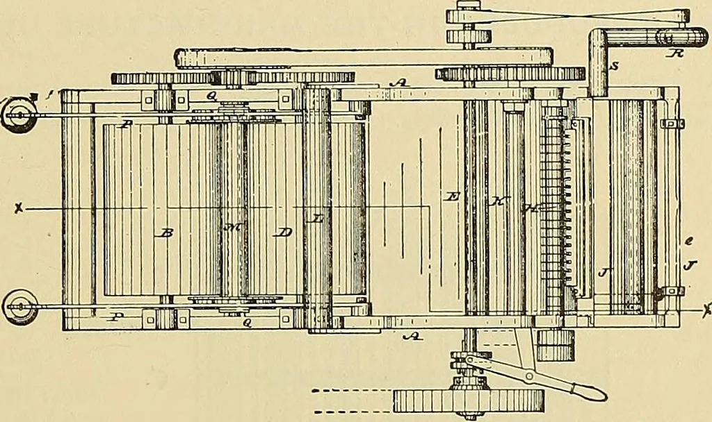 An illustration from Technology of textile design. Being a practical treatise on the construction and application of weaves for all textile fabrics, with minute reference to the latest inventions for weaving, 1888, leaf 168