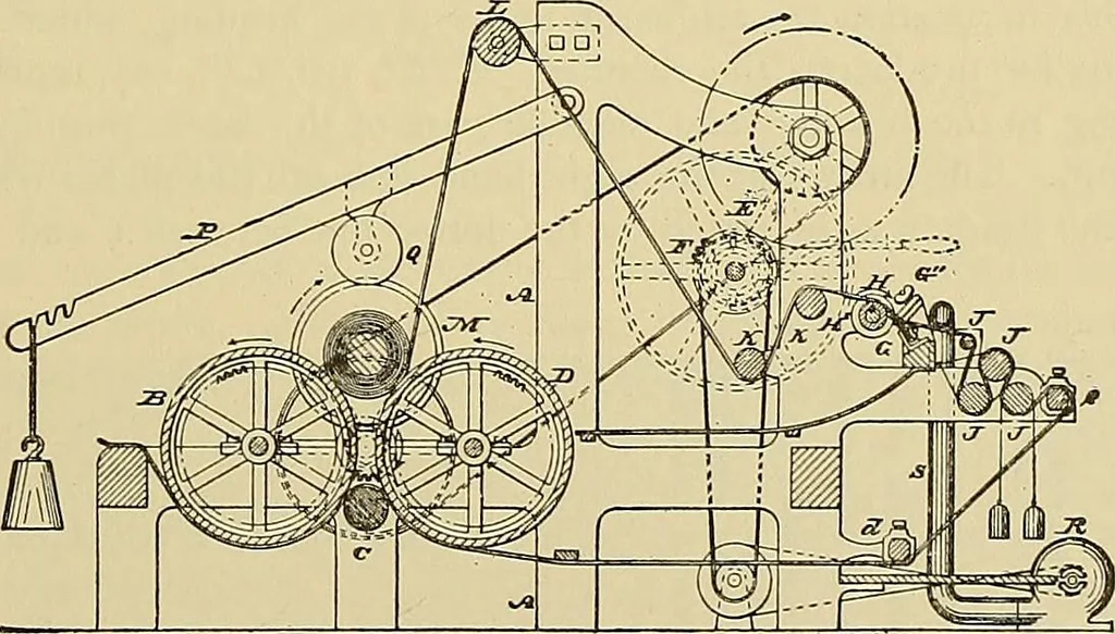 An illustration from Technology of textile design. Being a practical treatise on the construction and application of weaves for all textile fabrics, with minute reference to the latest inventions for weaving, 1888, leaf 168
