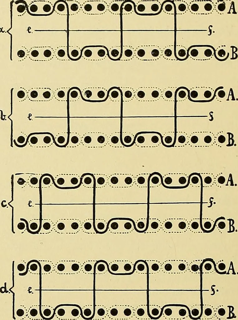 An illustration from Technology of textile design. Being a practical treatise on the construction and application of weaves for all textile fabrics, with minute reference to the latest inventions for weaving, 1888, leaf 205