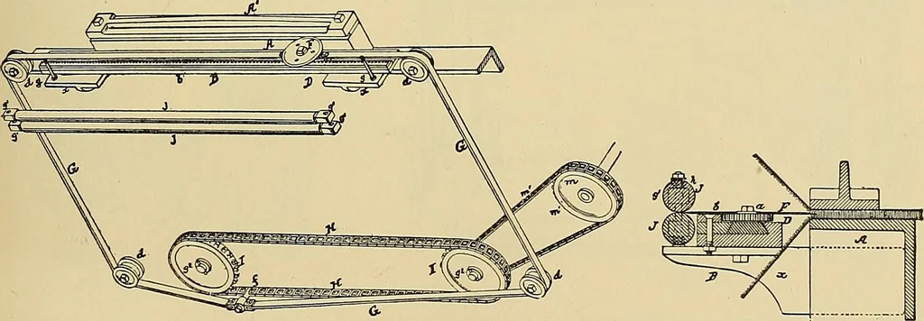 An illustration from Technology of textile design. Being a practical treatise on the construction and application of weaves for all textile fabrics, with minute reference to the latest inventions for weaving, 1888, leaf 210