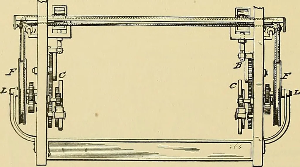 An illustration from Technology of textile design. Being a practical treatise on the construction and application of weaves for all textile fabrics, with minute reference to the latest inventions for weaving, 1888, leaf 211