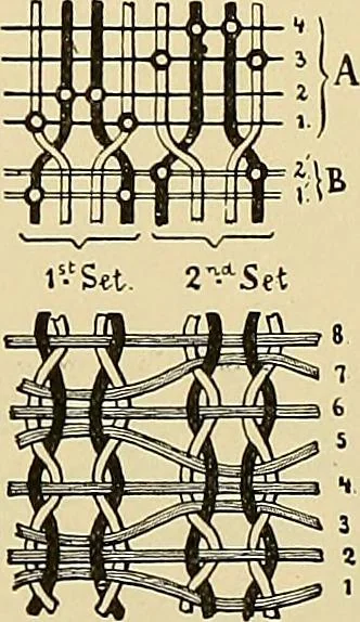 An illustration from Technology of textile design. Being a practical treatise on the construction and application of weaves for all textile fabrics, with minute reference to the latest inventions for weaving, 1888, leaf 242