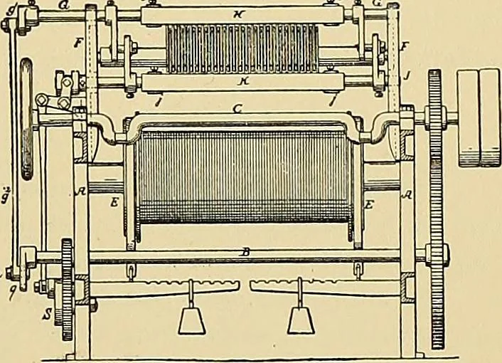 An illustration from Technology of textile design. Being a practical treatise on the construction and application of weaves for all textile fabrics, with minute reference to the latest inventions for weaving, 1888, leaf 254
