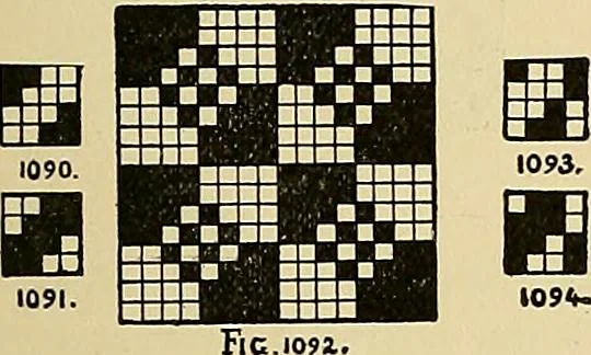 An illustration from Technology of textile design. Being a practical treatise on the construction and application of weaves for all textile fabrics, with minute reference to the latest inventions for weaving, 1888, leaf 282
