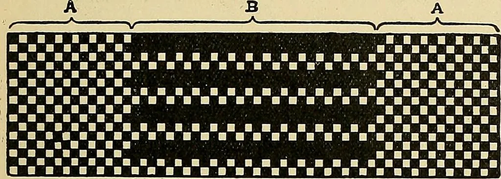An illustration from Technology of textile design. Being a practical treatise on the construction and application of weaves for all textile fabrics, with minute reference to the latest inventions for weaving, 1888, leaf 298
