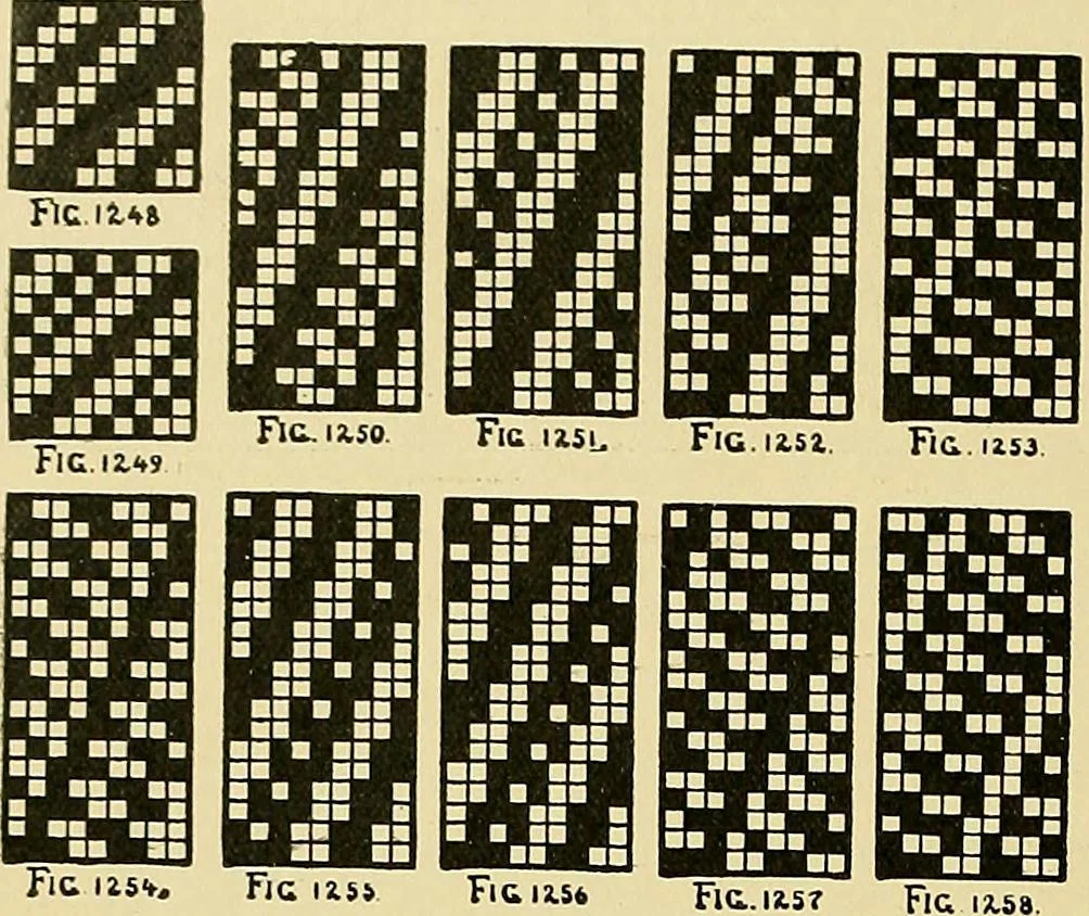 An illustration from Technology of textile design. Being a practical treatise on the construction and application of weaves for all textile fabrics, with minute reference to the latest inventions for weaving, 1888, leaf 301