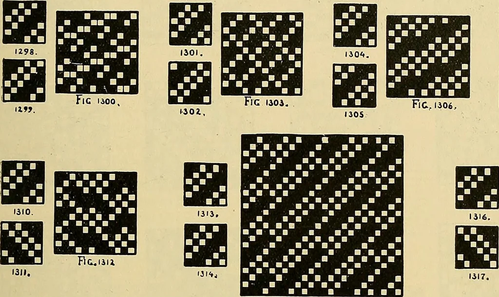 An illustration from Technology of textile design. Being a practical treatise on the construction and application of weaves for all textile fabrics, with minute reference to the latest inventions for weaving, 1888, leaf 306