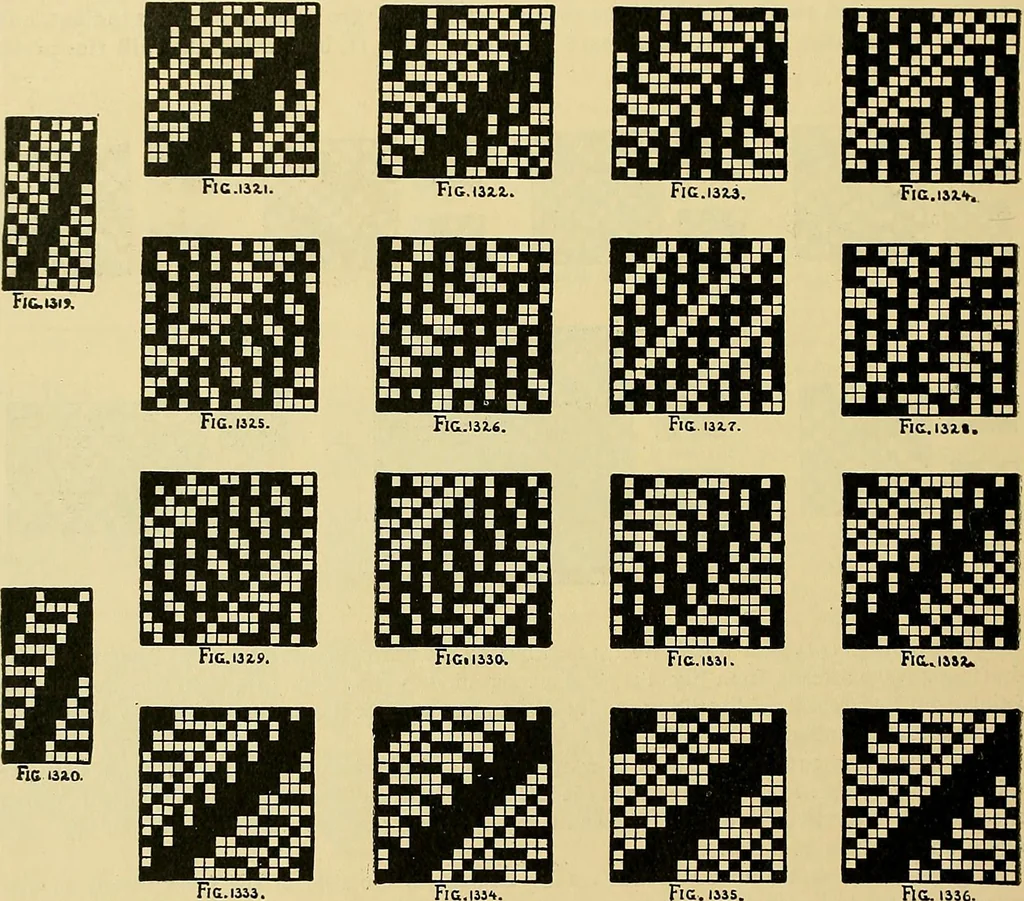 An illustration from Technology of textile design. Being a practical treatise on the construction and application of weaves for all textile fabrics, with minute reference to the latest inventions for weaving, 1888, leaf 307