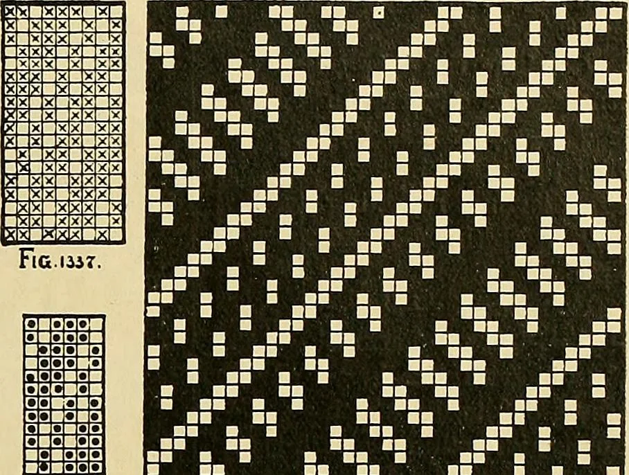 An illustration from Technology of textile design. Being a practical treatise on the construction and application of weaves for all textile fabrics, with minute reference to the latest inventions for weaving, 1888, leaf 308