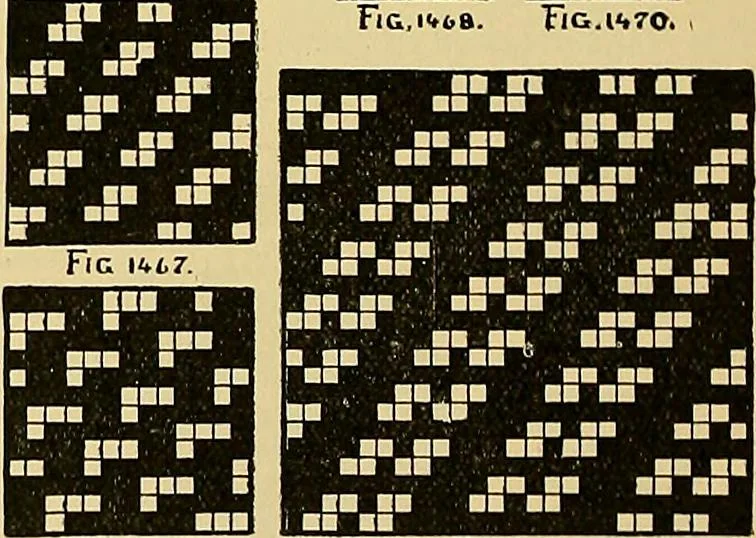 An illustration from Technology of textile design. Being a practical treatise on the construction and application of weaves for all textile fabrics, with minute reference to the latest inventions for weaving, 1888, leaf 327