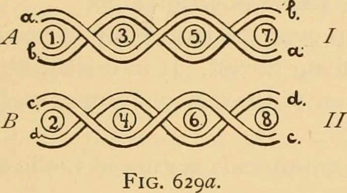 An illustration from Technology of textile design. Being a practical treatise on the construction and application of weaves for all textile fabrics, with minute reference to the latest inventions for weaving. Containing also an appendix showing the analysis and giving the calculations necessary for the manufacture of the various textile fabrics, 1889, leaf 134
