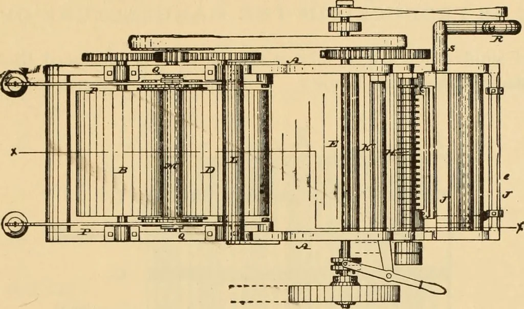 An illustration from Technology of textile design. Being a practical treatise on the construction and application of weaves for all textile fabrics, with minute reference to the latest inventions for weaving. Containing also an appendix showing the analysis and giving the calculations necessary for the manufacture of the various textile fabrics, 1889, leaf 164