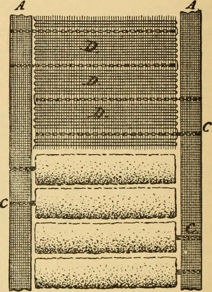 An illustration from Technology of textile design. Being a practical treatise on the construction and application of weaves for all textile fabrics, with minute reference to the latest inventions for weaving. Containing also an appendix showing the analysis and giving the calculations necessary for the manufacture of the various textile fabrics, 1889, leaf 169
