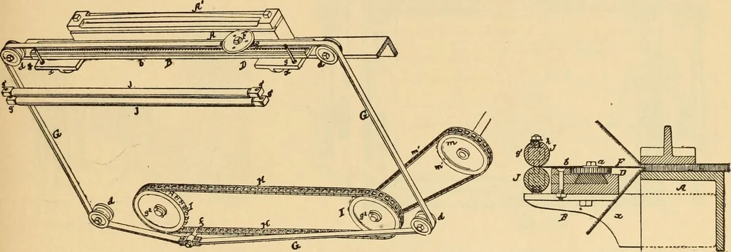 An illustration from Technology of textile design. Being a practical treatise on the construction and application of weaves for all textile fabrics, with minute reference to the latest inventions for weaving. Containing also an appendix showing the analysis and giving the calculations necessary for the manufacture of the various textile fabrics, 1889, leaf 206