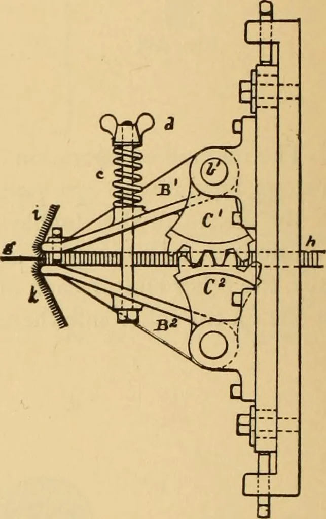 An illustration from Technology of textile design. Being a practical treatise on the construction and application of weaves for all textile fabrics, with minute reference to the latest inventions for weaving. Containing also an appendix showing the analysis and giving the calculations necessary for the manufacture of the various textile fabrics, 1889, leaf 209