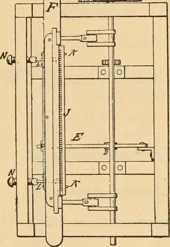 An illustration from Technology of textile design. Being a practical treatise on the construction and application of weaves for all textile fabrics, with minute reference to the latest inventions for weaving. Containing also an appendix showing the analysis and giving the calculations necessary for the manufacture of the various textile fabrics, 1889, leaf 222