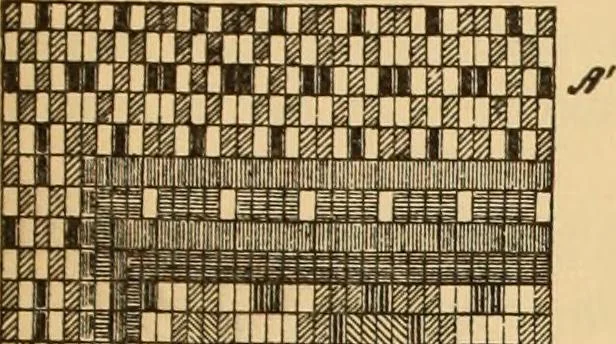 An illustration from Technology of textile design. Being a practical treatise on the construction and application of weaves for all textile fabrics, with minute reference to the latest inventions for weaving. Containing also an appendix showing the analysis and giving the calculations necessary for the manufacture of the various textile fabrics, 1889, leaf 228