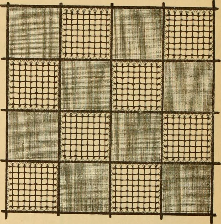 An illustration from Technology of textile design. Being a practical treatise on the construction and application of weaves for all textile fabrics, with minute reference to the latest inventions for weaving. Containing also an appendix showing the analysis and giving the calculations necessary for the manufacture of the various textile fabrics, 1889, leaf 241