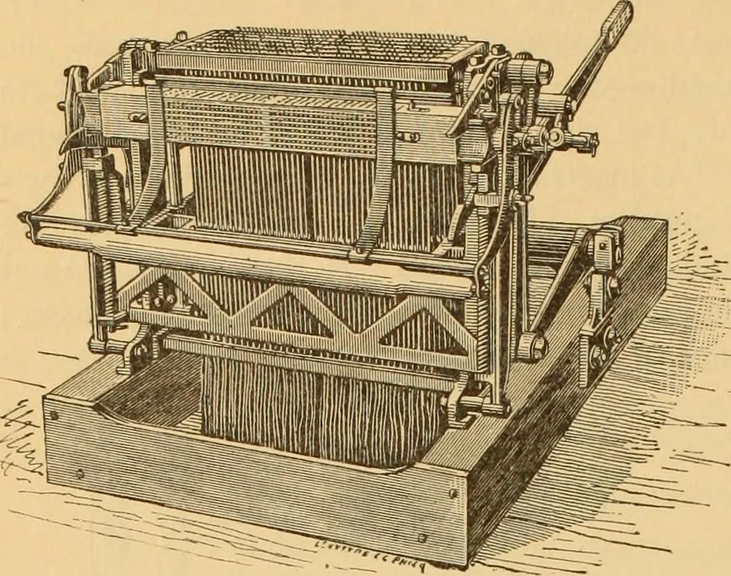 An illustration from Technology of textile design. Being a practical treatise on the construction and application of weaves for all textile fabrics, with minute reference to the latest inventions for weaving. Containing also an appendix showing the analysis and giving the calculations necessary for the manufacture of the various textile fabrics, 1889, leaf 257
