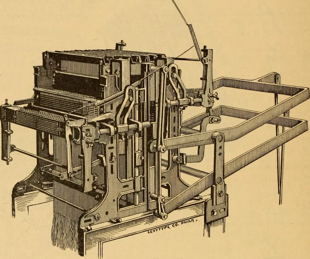 An illustration from Technology of textile design. Being a practical treatise on the construction and application of weaves for all textile fabrics, with minute reference to the latest inventions for weaving. Containing also an appendix showing the analysis and giving the calculations necessary for the manufacture of the various textile fabrics, 1889, leaf 301