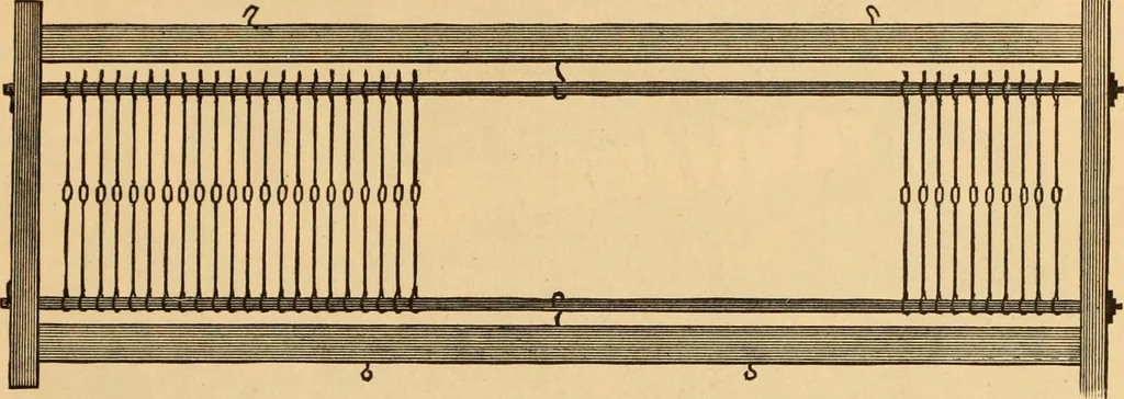 An illustration from Technology of textile design. Being a practical treatise on the construction and application of weaves for all textile fabrics, with minute reference to the latest inventions for weaving. Containing also an appendix showing the analysis and giving the calculations necessary for the manufacture of the various textile fabrics, 1889, leaf 304