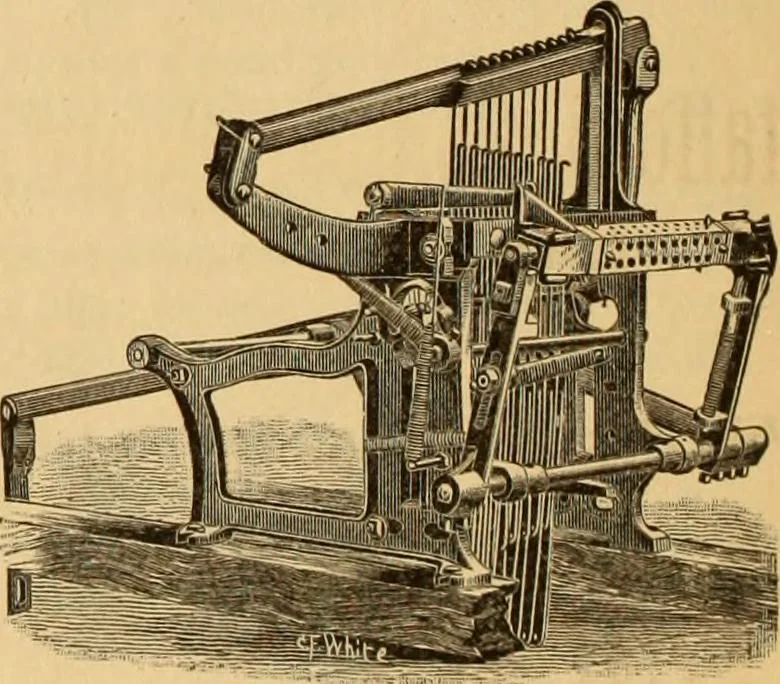 An illustration from Technology of textile design. Being a practical treatise on the construction and application of weaves for all textile fabrics, with minute reference to the latest inventions for weaving. Containing also an appendix showing the analysis and giving the calculations necessary for the manufacture of the various textile fabrics, 1889, leaf 311