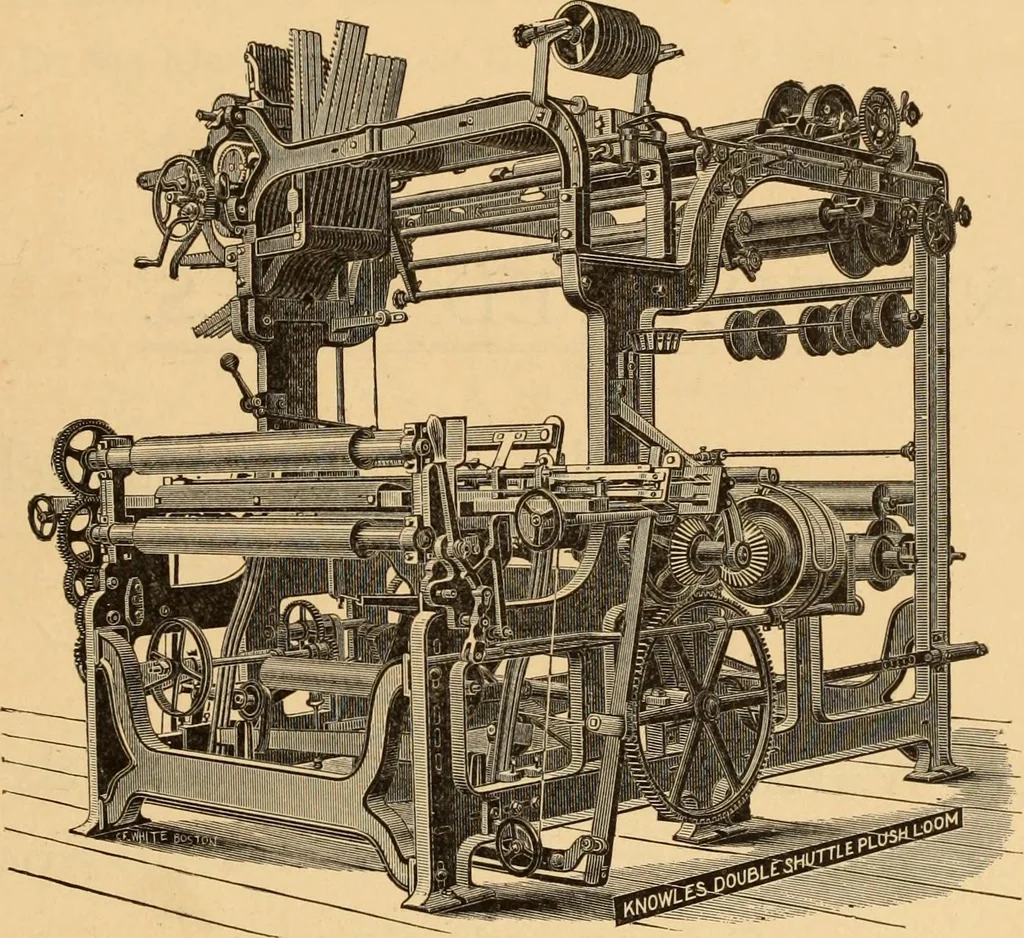 An illustration from Technology of textile design. Being a practical treatise on the construction and application of weaves for all textile fabrics, with minute reference to the latest inventions for weaving. Containing also an appendix showing the analysis and giving the calculations necessary for the manufacture of the various textile fabrics, 1889, leaf 4