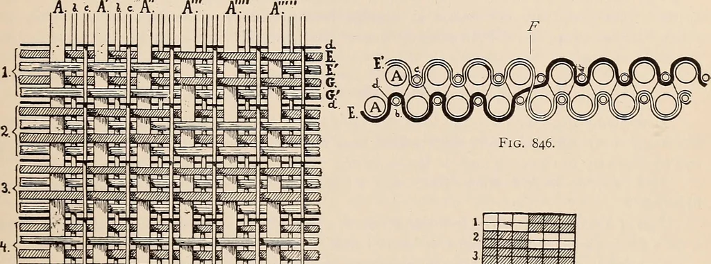 An illustration from Technology of textile design. A practical treatise on the construction and application of weaves for all textile fabrics... Containing also an appendix describing all the latest methods and improvements in designing and manufacturing, 1890, leaf 206
