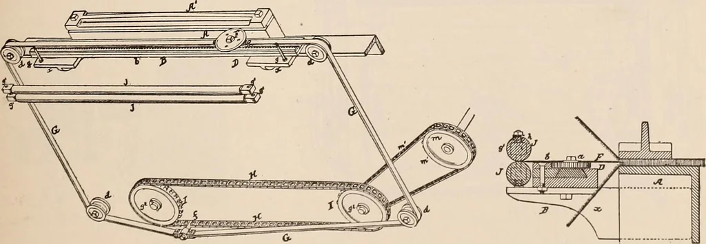 An illustration from Technology of textile design. A practical treatise on the construction and application of weaves for all textile fabrics... Containing also an appendix describing all the latest methods and improvements in designing and manufacturing, 1890, leaf 214