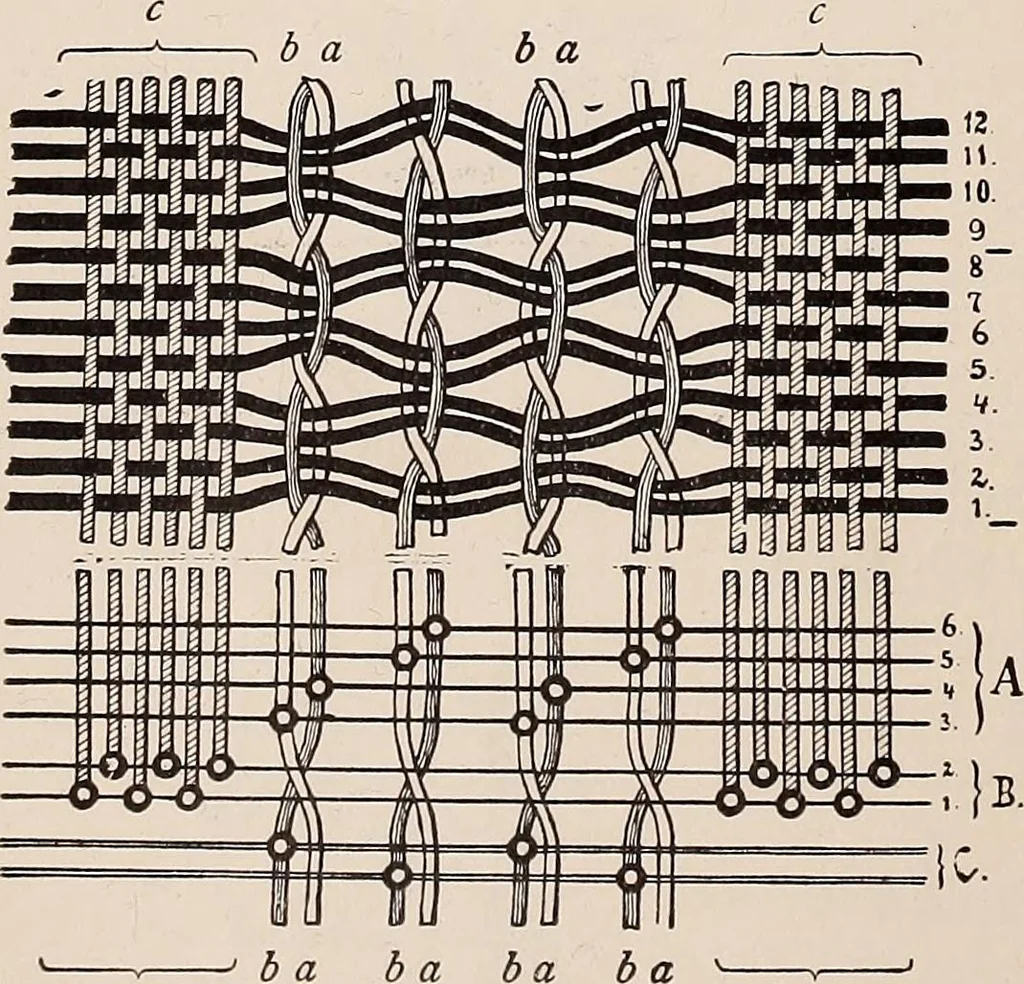 An illustration from Technology of textile design. A practical treatise on the construction and application of weaves for all textile fabrics... Containing also an appendix describing all the latest methods and improvements in designing and manufacturing, 1890, leaf 247