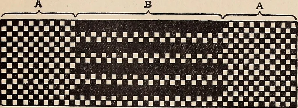 An illustration from Technology of textile design. A practical treatise on the construction and application of weaves for all textile fabrics... Containing also an appendix describing all the latest methods and improvements in designing and manufacturing, 1890, leaf 302