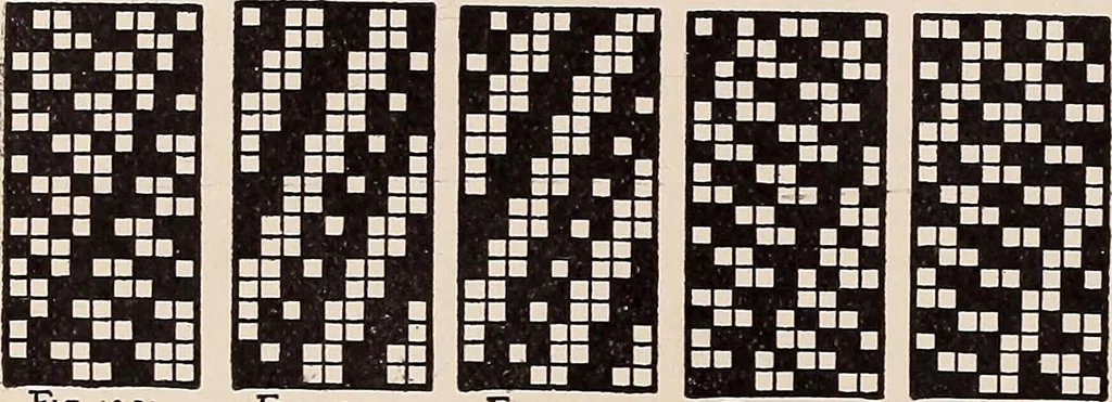 An illustration from Technology of textile design. A practical treatise on the construction and application of weaves for all textile fabrics... Containing also an appendix describing all the latest methods and improvements in designing and manufacturing, 1890, leaf 305