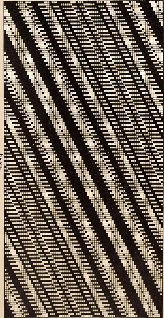 An illustration from Technology of textile design. A practical treatise on the construction and application of weaves for all textile fabrics... Containing also an appendix describing all the latest methods and improvements in designing and manufacturing, 1890, leaf 308