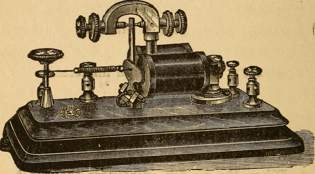 An illustration from Telegraphy and how to learn it; with brief chapters on elementary science, embracing various kinds of electricity, electrical measurements, thermo-frictional electricty, batteries, magnets and magnetism, 1901, leaf 77