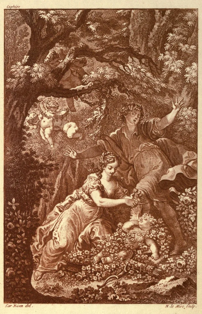 An illustration from The temple of Gnidus; followed by Cephisa and Cupid, and Arsaces and Ismenia, leaf 108