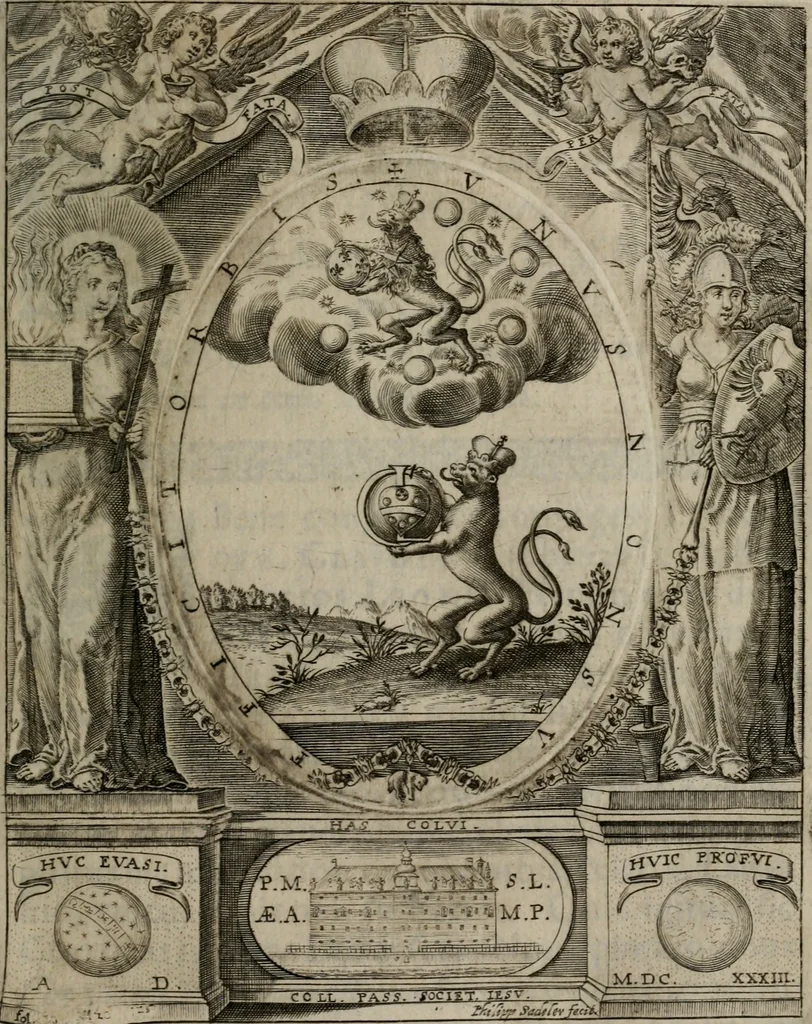 An illustration from Templvm gratiarvm, serenissimi ... : principis ac domini D. Leopoldi, archidvcis Avstriae et comitis Tyrolis &c fvndatoris mvnificentissimi : augustissimi ... caesaris Ferdinandi II., Germani fratris, piis manibvs ... a memoria archidvcalis collegii Passaviensis Societatis Iesv, ipso inferiarum, ac post D. Leopoldi die cum iusta in oratorio pie persolveret ac moestissime parentaret, A.D. MDCXXXII : Summa observantia dicatum dedicatumque, 1633, leaf 118