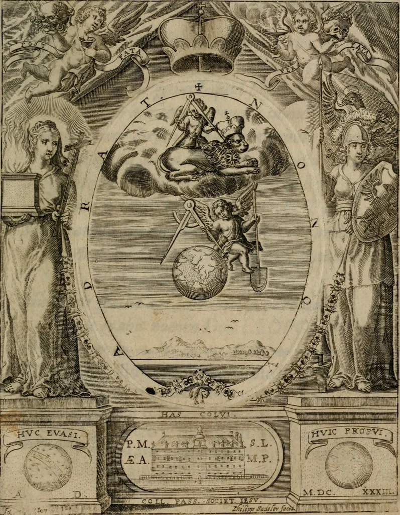 An illustration from Templvm gratiarvm, serenissimi ... : principis ac domini D. Leopoldi, archidvcis Avstriae et comitis Tyrolis &c fvndatoris mvnificentissimi : augustissimi ... caesaris Ferdinandi II., Germani fratris, piis manibvs ... a memoria archidvcalis collegii Passaviensis Societatis Iesv, ipso inferiarum, ac post D. Leopoldi die cum iusta in oratorio pie persolveret ac moestissime parentaret, A.D. MDCXXXII : Summa observantia dicatum dedicatumque, 1633, leaf 126