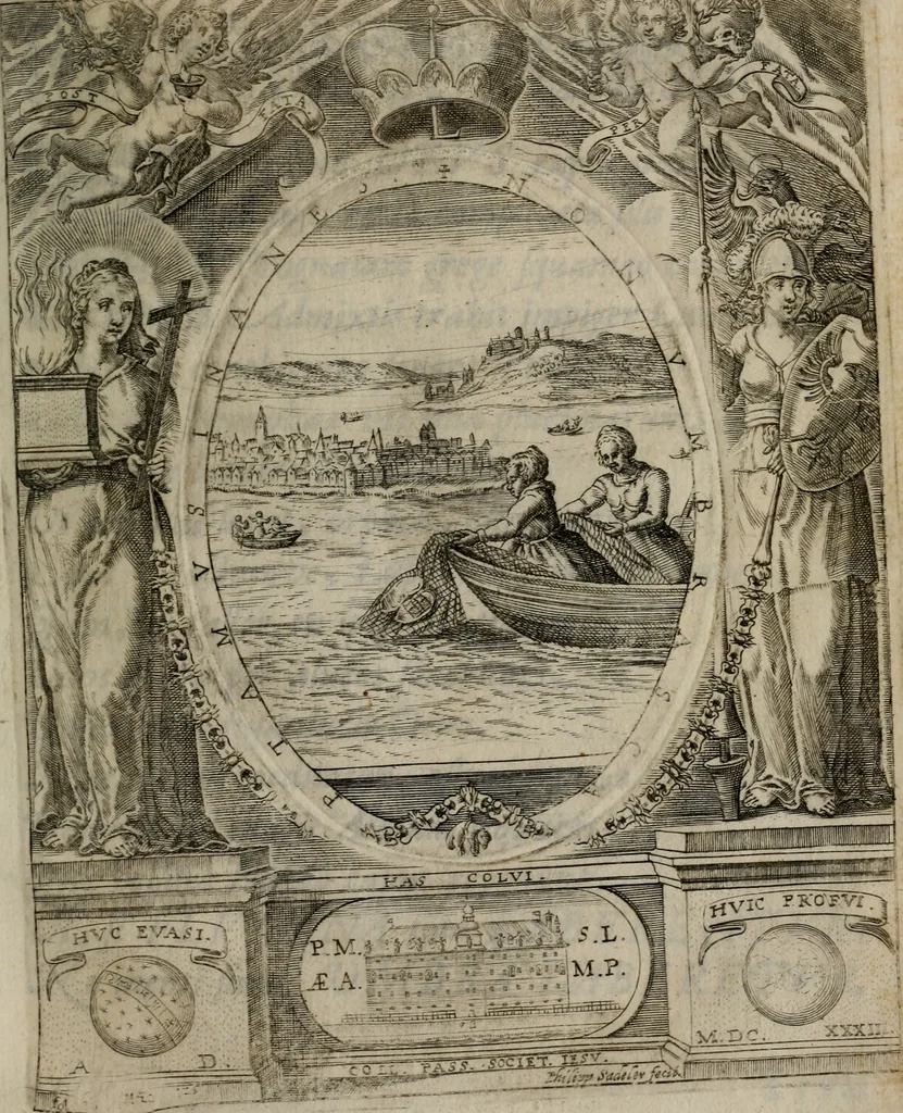 An illustration from Templvm gratiarvm, serenissimi ... : principis ac domini D. Leopoldi, archidvcis Avstriae et comitis Tyrolis &c fvndatoris mvnificentissimi : augustissimi ... caesaris Ferdinandi II., Germani fratris, piis manibvs ... a memoria archidvcalis collegii Passaviensis Societatis Iesv, ipso inferiarum, ac post D. Leopoldi die cum iusta in oratorio pie persolveret ac moestissime parentaret, A.D. MDCXXXII : Summa observantia dicatum dedicatumque, 1633, leaf 146