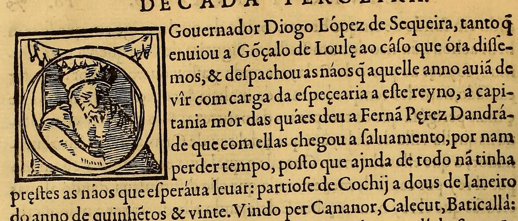 An illustration from Terceira decada da Asia de Ioam de Barros: : dos feytos que os portugueses fizeram no descobrimento & conquista dos mares & terras do Oriente, 1563, leaf 180
