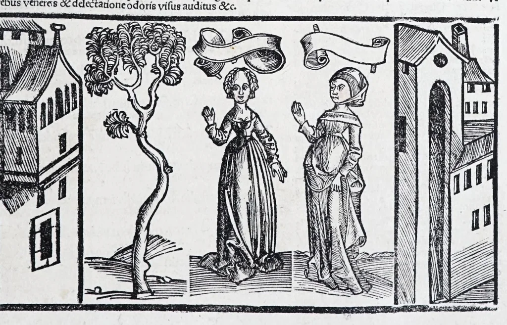 An illustration from Terenti[us] : cũ directorio vocabulorũ, sententiarũ, artis comice : glosa ĩterlineali : comẽtarijs Donato, Gvidone, Ascensio, leaf 117