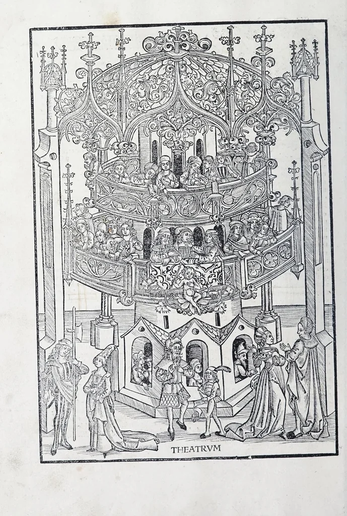 An illustration from Terenti[us] : cũ directorio vocabulorũ, sententiarũ, artis comice : glosa ĩterlineali : comẽtarijs Donato, Gvidone, Ascensio, leaf 16